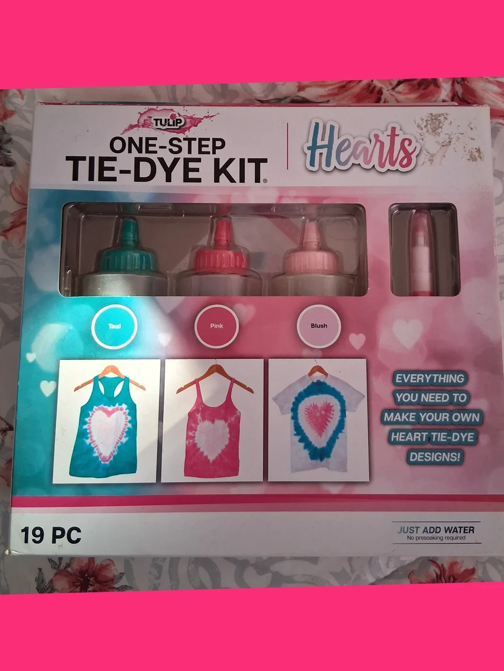 One-Step Tie-Dye Kit Hearts - Teal, Pink, Blush